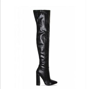 Snake skin thigh high boots